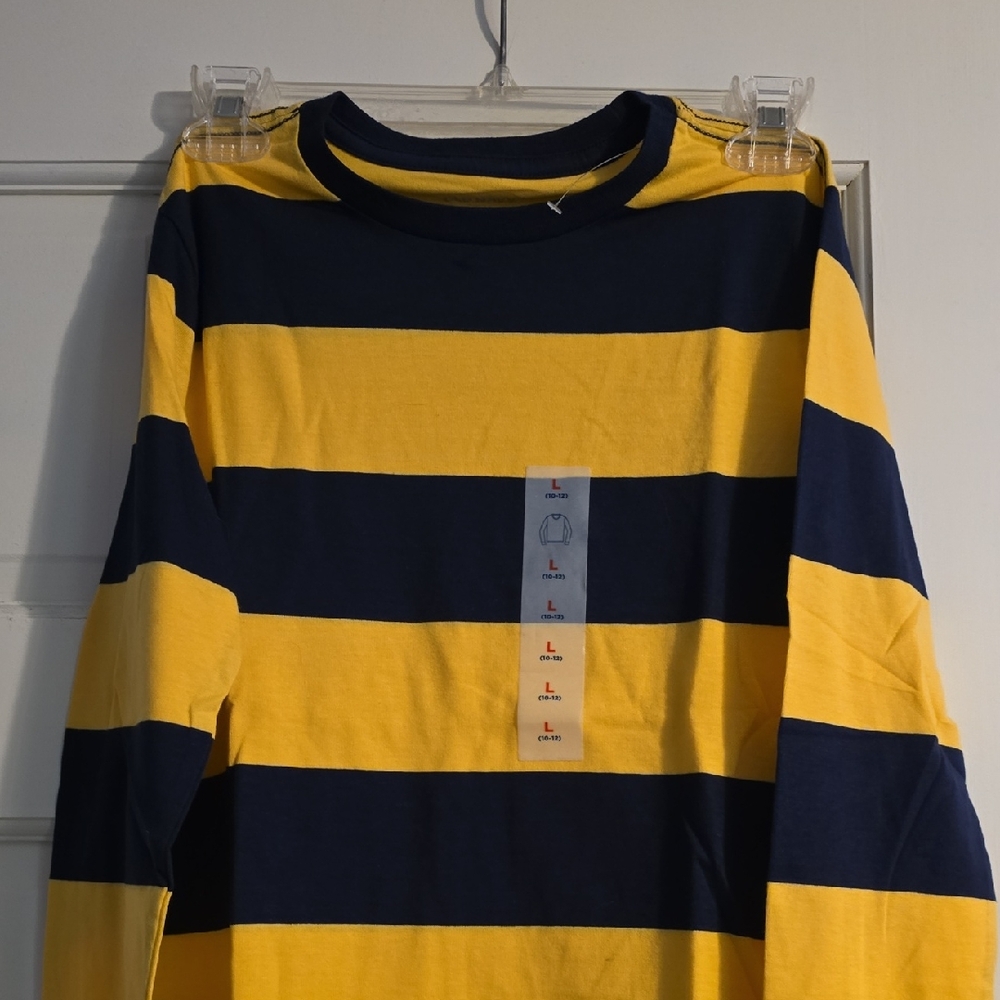 Yellow and Navy Striped Long Sleeve Shirt